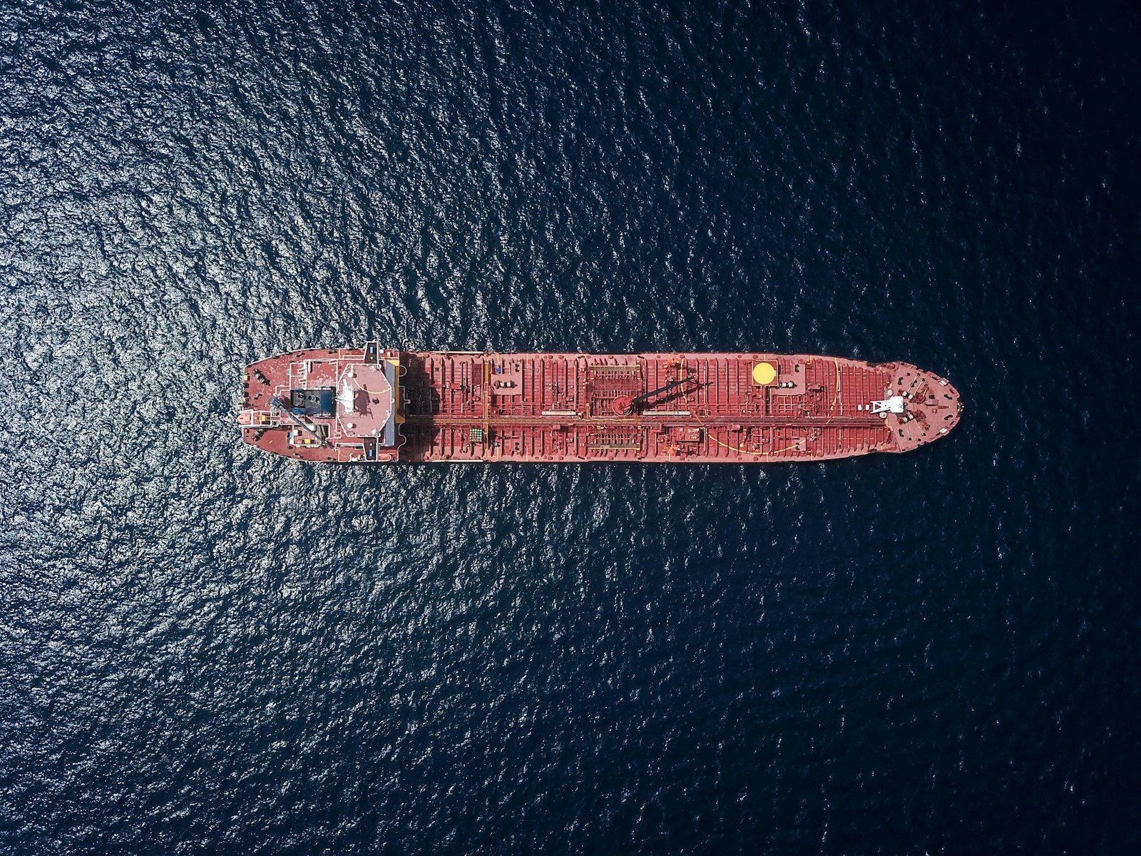 Aerial view of a tanker vessel under way at sea